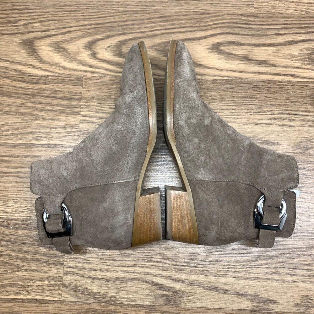 Aquatalia Faria Booties Taupe Brown Size 7.5 Suede Ankle Boots Buckle Italy - Picture 2 of 13